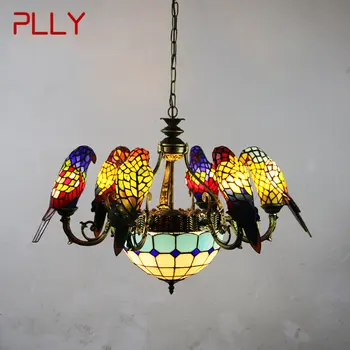 PLLY Tiffany Parrot Люстра Светодиодная Винтажная Креативная Цветная Стеклянная Подвесная Лампа Декор для Дома Гостиной Спальни Отеля 1