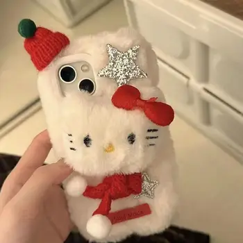 Новый стиль Осень Зима Красный шарф Hello Kitty Чехол для Iphone Iphone15Promax/14/13/12 Рождественская коллекция плюшевый защитный чехол 1