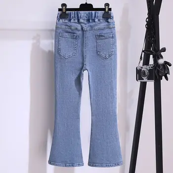 Джинсы для девочек-подростков, весенне-осенние Новые расклешенные брюки, повседневные джинсы для детей, брюки, верхняя одежда 2