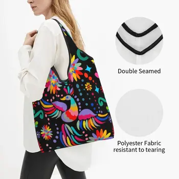 Забавная текстильная сумка для покупок с мексиканским цветочным рисунком, портативная сумка для покупок через плечо, красочная сумка с вышивкой. 2
