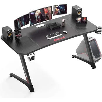 Игровой стол VITESSE 63 дюйма, эргономичный компьютерный стол для геймеров с ковриком для мыши (карбоновое волокно, черный/красный) опционально 2
