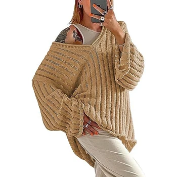 Новый свободный пуловер с длинным рукавом и V-образным вырезом, свитера, женская мода, зимний вязаный свитер, женский однотонный теплый повседневный женский трикотаж 29024 купить онлайн / Ручки для рисования ~ Manhattan-realt.ru 11