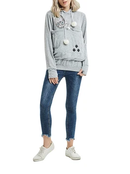 Женский пуловер с капюшоном и принтом милой мультяшной собачки, длинный рукав, большой карман спереди, свободная толстовка с плюшевым шариком на весну 2