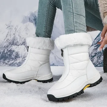 Модные женские зимние высокие ботинки Botas Mujer с плюшевой теплой подкладкой, качественная удобная обувь до середины икры, повседневная износостойкая 2024 г. 2