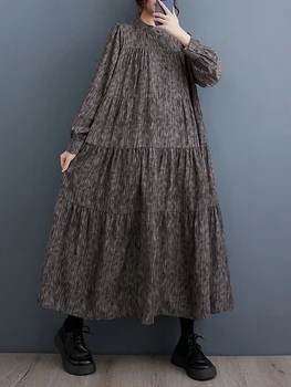 NYFS 2023 Осеннее Новое Корейское Женское Платье Vestidos Robe Elbise Свободное Длинное Платье С Принтом в стиле Пэчворк Размера Плюс 2