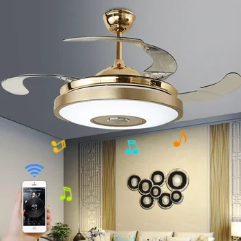 Светодиодный Современный сплав Акрил ABS Bluetooth Музыкальный Потолочный вентилятор Светодиодная лампа с дистанционным управлением RGB Затемняемый Золотой свет для фойе Гостиной Спальни 1