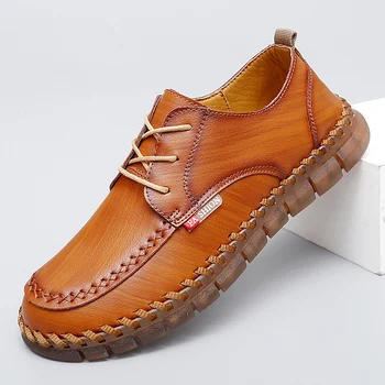 Кожаная обувь ручной работы, весенне-летние мужские модельные туфли в деловом стиле для отдыха в британском стиле, модные туфли на мягкой подошве больших размеров 1