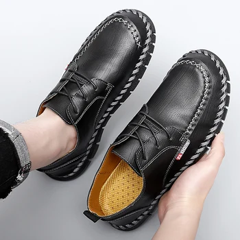 Кожаная обувь ручной работы, весенне-летние мужские модельные туфли в деловом стиле для отдыха в британском стиле, модные туфли на мягкой подошве больших размеров 2