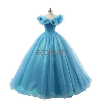 2023 Бальное платье принцессы с открытыми плечами, синее свадебное платье Золушки, свадебные платья с корсетом на спине, женские вечерние платья 1