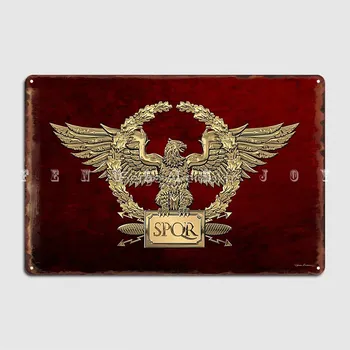 Золотой Римский Императорский орел Spqr Special Edition поверх красной бархатной металлической вывески Классический постер с жестяной вывеской Pub Garage 1