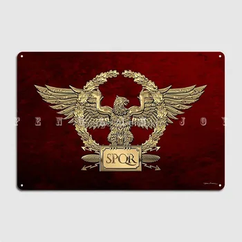 Золотой Римский Императорский орел Spqr Special Edition поверх красной бархатной металлической вывески Классический постер с жестяной вывеской Pub Garage 2