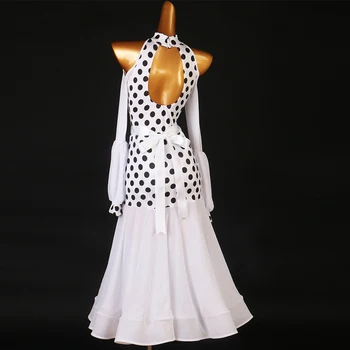 Профессиональное платье для экзамена по современным танцам С открытыми плечами, рукавом-фонариком, социальные качели Национального стандарта 1