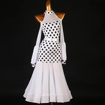 Профессиональное платье для экзамена по современным танцам С открытыми плечами, рукавом-фонариком, социальные качели Национального стандарта 2