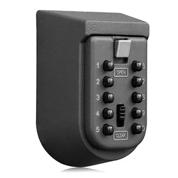 Коробка для хранения ключей с 10-значным кодовым замком, кнопка-ключница для наружного настенного крепления для дома Темно-серого цвета 1