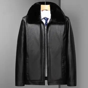 Мужская куртка из искусственной кожи, пиджак-пальто, стильные мужские куртки из искусственной кожи на осень-зиму, Ветрозащитная планка на молнии с длинным рукавом. 1