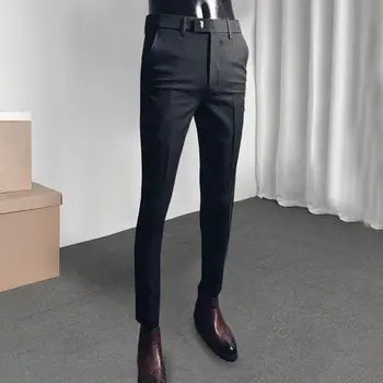 Модные мужские официальные брюки в корейском стиле, мужские деловые брюки прямого кроя, эластичные укороченные брюки 1