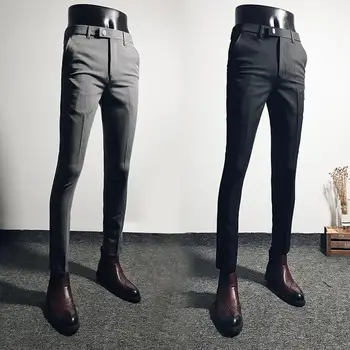 Модные мужские официальные брюки в корейском стиле, мужские деловые брюки прямого кроя, эластичные укороченные брюки 2