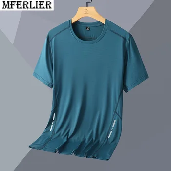 летняя мужская быстросохнущая футболка с коротким рукавом mferlier дышащая плюс размер 8XL 66 топы тройники Тренажерный зал топ 1