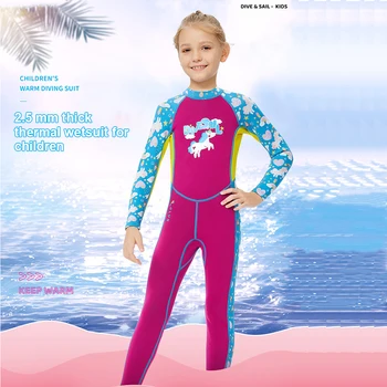 Детский гидрокостюм с длинным рукавом 2-5 мм, Неопреновый комбинезон, сохраняющий тепло, защита от ультрафиолета, купальник для подводного плавания, костюм для серфинга L 2