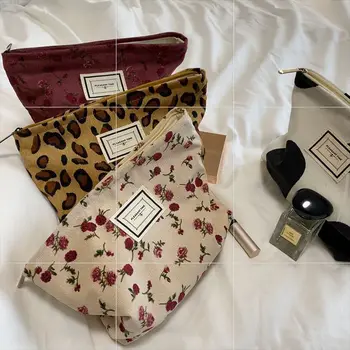 Вельветовая винтажная косметичка с леопардовым рисунком, женская косметичка на молнии, женская сумочка, Переносной органайзер для туалетных принадлежностей для девочек 1