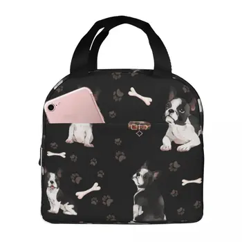 Милая сумка для ланча с собакой Бостон-терьер, Портативный изолированный холщовый кулер, Термосумка для пикника для женщин и детей 1