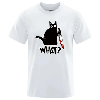 Мужская футболка из высококачественного 100% хлопка с принтом кота-ножа, футболка оверсайз, повседневная Свободная повседневная рубашка, футболка с круглым вырезом, мужские футболки, топы