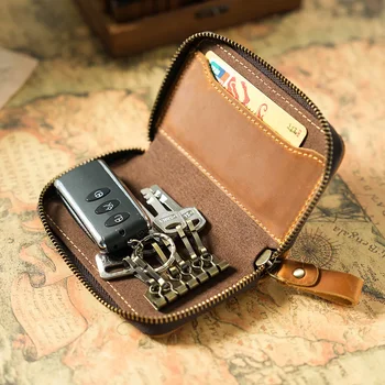 Ключница из мягкой натуральной кожи, многофункциональная мини-сумка на молнии, небольшая поясная сумка, футляр для карт, кошелек, чехол для ключей от машины 2