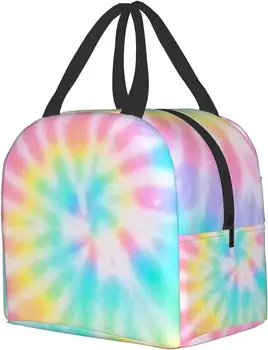 Ланч-бокс с рисунком радужной краски для галстуков Изолированная сумка для ланча для женщин и мужчин Bento Bag Контейнер для пикника Coolbag многоразового использования Водонепроницаемый 2