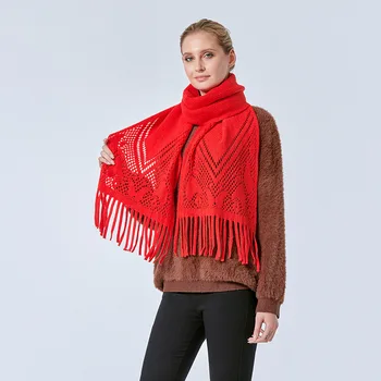 Корейский стиль, однотонный шарф с кисточками, Осенне-зимний шерстяной Женский Зимний Теплый шарф, Удлиненный Студенческий искусственный шарф 1