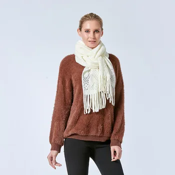 Корейский стиль, однотонный шарф с кисточками, Осенне-зимний шерстяной Женский Зимний Теплый шарф, Удлиненный Студенческий искусственный шарф 2