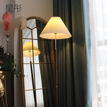 Современный светодиодный торшер гостиная кабинет спальня освещение из массива дерева освещение тканевый абажур ресторанный торшер 2