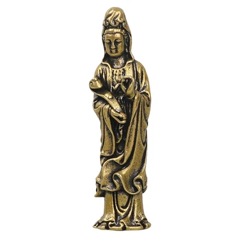 Миниатюрный Будда Гуань Инь Бодхисаттва Бронзовый Будда Бронзовая Статуя для Небольшого Ландшафтного Украшения Антикварная Бронзовая Посуда 1