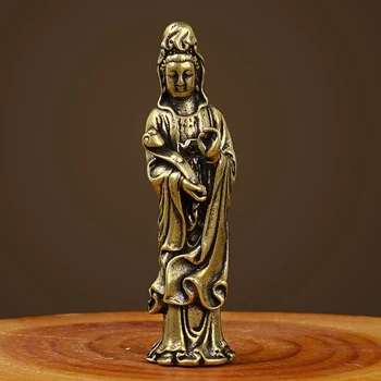 Миниатюрный Будда Гуань Инь Бодхисаттва Бронзовый Будда Бронзовая Статуя для Небольшого Ландшафтного Украшения Антикварная Бронзовая Посуда 2