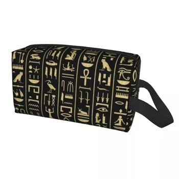 Изготовленная на Заказ Сумка для туалетных принадлежностей с золотыми Иероглифами для женщин Egypt Art Makeup Косметический Органайзер Lady Beauty Storage Dopp Kit Case 1