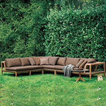Уличный диван из комбинации тика и ротанга внутренний двор виллы открытый сад для отдыха из массива дерева водонепроницаемая и солнцезащитная мебель 2