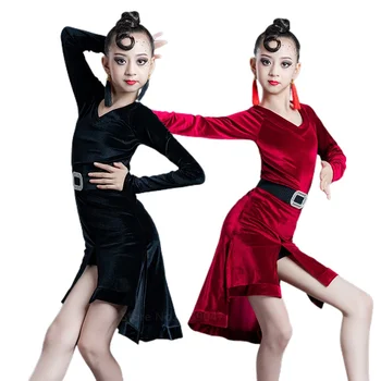 Детское платье для латиноамериканских танцев, Черное боди, одежда для танцев для девочек, юбка-русалка, Детские тренировочные костюмы, платье для танцев с кисточками, осень 2