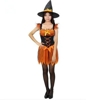 оранжевые костюмы ведьмы для крупных девочек, забавный костюм ведьмы, костюм haloween, одежда для косплея ведьмы 1