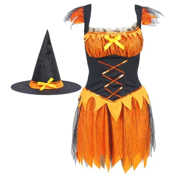 оранжевые костюмы ведьмы для крупных девочек, забавный костюм ведьмы, костюм haloween, одежда для косплея ведьмы 2