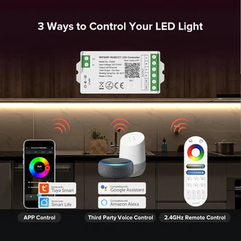 Tuya WiFi Smart LED Controller 2в1 Bluetooth-совместимое Голосовое Управление RGB RGBW CCT LED Strip APP RF Пульт Дистанционного управления 2.4G 12V-24V 2
