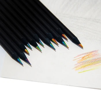 Товары для рукоделия для детей и взрослых, 6 черных деревянных карандашей радужного цвета, разноцветные для раскрашивания 1