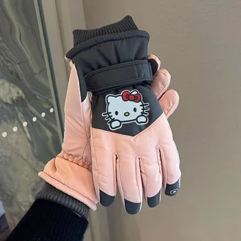 Перчатки Kawaii Sanrios Hello Kittys Теплые перчатки для катания на лыжах, Мягкие Студенческие Зимние перчатки для девочек, Милые Лыжные перчатки для катания на открытом воздухе, Подарки для детей 1