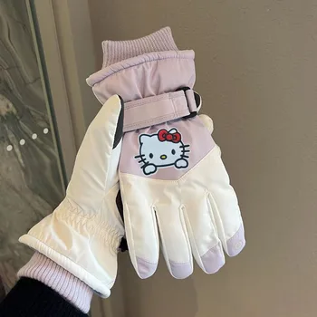 Перчатки Kawaii Sanrios Hello Kittys Теплые перчатки для катания на лыжах, Мягкие Студенческие Зимние перчатки для девочек, Милые Лыжные перчатки для катания на открытом воздухе, Подарки для детей 2
