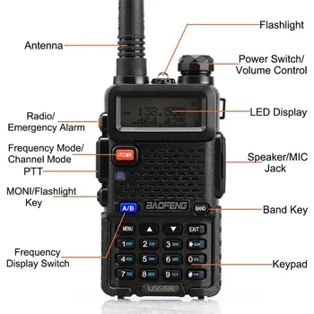 Baofeng UV5R Светодиодный Экран 5 Вт Портативная Высокомощная Рация VHF/UHF136-174 МГц и 400-520 МГц с двухдиапазонной частотной модуляцией 1800 мАч 2