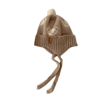 Защитные шапки с медвежьим принтом, мягкая и толстая шапочка для новорожденных, обязательный зимний подарок Y55B 2