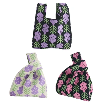 Стильная вязаная сумочка в цветочек, сумка контрастного цвета большой емкости для женщин и девочек 1
