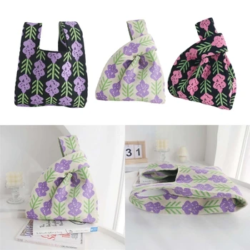 Стильная вязаная сумочка в цветочек, сумка контрастного цвета большой емкости для женщин и девочек 2