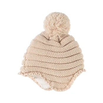 Новая детская шапочка, зимний комплект шапочек с помпонами для младенцев, мягкая теплая вязаная детская одежда 2