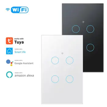 Wi-Fi Умный сенсорный выключатель света 1/2/3/4 банды, два способа подключения, Tuya Smart Life Control Через Alexa Home, Яндекс Алиса 1