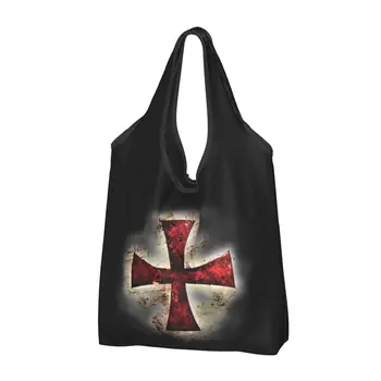 Средневековая хозяйственная сумка Knights Templars Cross Многоразовые продуктовые Эко-сумки Большой емкости для вторичной переработки, моющиеся сумки 1