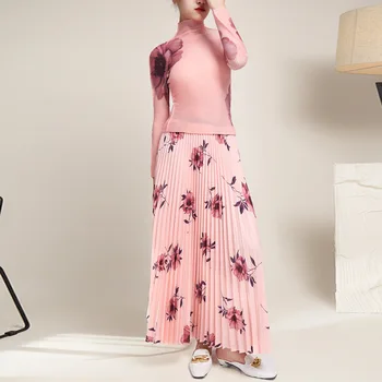 Весенне-летняя юбка-полукомбинезон Miyake 2023, модная повседневная юбка с принтом, свободная длинная юбка-полукомбинезон в складку
